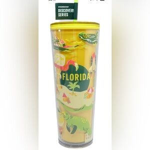 Starbucks Florida Discovery 24oz Cold Cup Travel Tumbler With Yellow Lid & Straw
